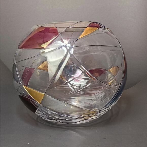 Luminescence Hand Blown Bowl Vase Romania Lead Free Glass Crystal Mosaic Art - Picture 2 of 15